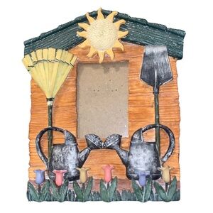 Garden Theme Resin Photo Frame Sun Watering Can Flowers Rustic Decor 4x6